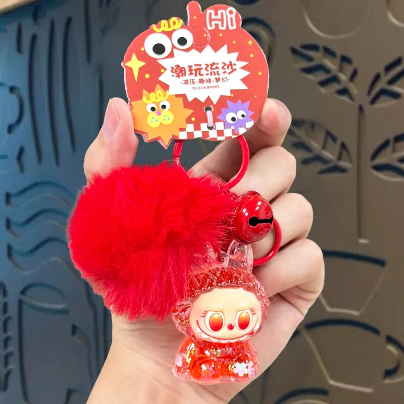 Porte-clés Labubu Effet Sable Mouvant Rouge