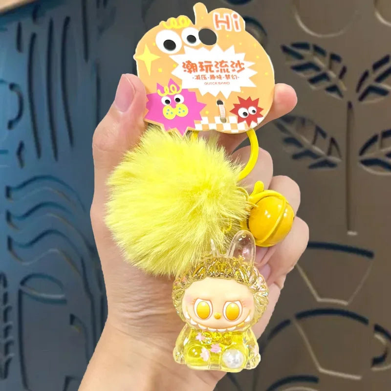 Porte-clés Labubu – Effet Sable Mouvant Jaune